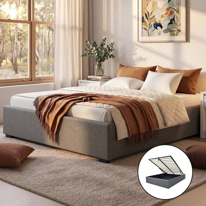 Artiss Bed Frame Double Size Gas Lift Base Grey Toki