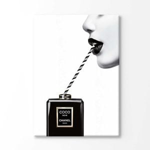 Black Perfume Bottle Drinking with A Straw Print 100% Australian Made 120x90cm (Stretched Canvas)
