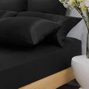 Bedding Co. Fitted Sheet 100% Mulberry Silk 22 Momme Black Super King