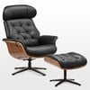 Eureka Matteo Black LC30 Genuine Leather Reclining Swivel Lounge Chair with Adjustable Headrest & Ottoman