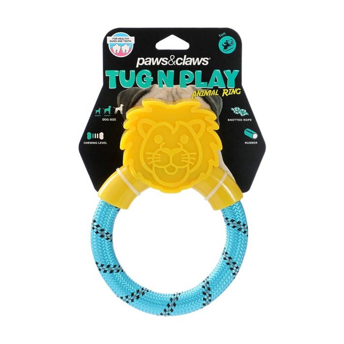 Paws And Claws TPR Animal Ring Tugger Dog Chew/Tug Toy 16x12cm Assorted