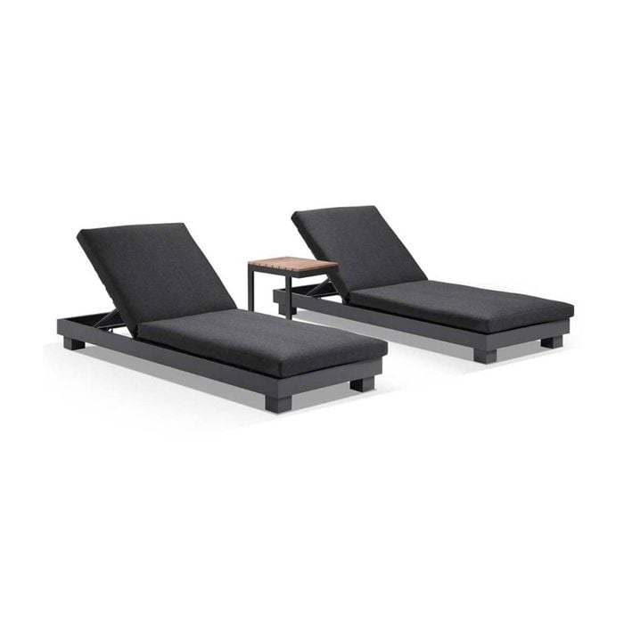 Outdoor Santorini Aluminium Sun Lounge Set In Charcoal W/ Side Table