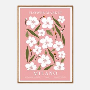 Galrie Milano Flower Market Vintage Botanical Print - Elegant Art for Home Decor, Wood Frame, A1 60 x 84cm (23 x 33inch)