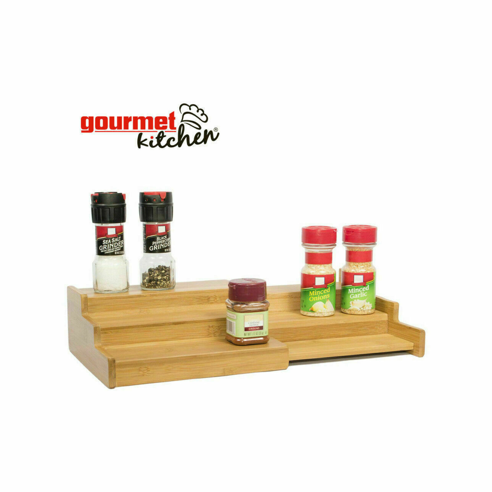 Gourmet Kitchen 3 Tier Expandable Spice Rack Natural Brown 23x21x8.4cm Bunnings Australia