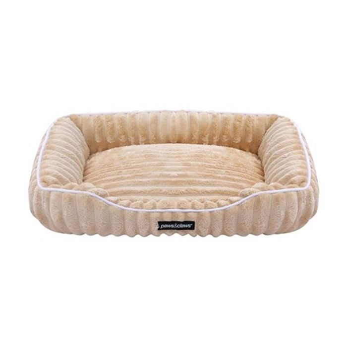 Paws And Claws Ribbed Chinchilla Walled Pet Cat Dog Bed 60x50x18cm Camel