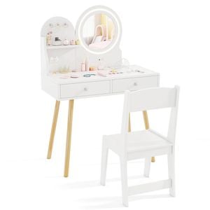 Costway Princess Dressing Table & Chair Makeup Vanity Set White