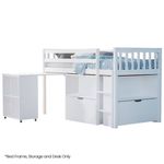 KINGSTON SLUMBER Wooden Kids Single Loft Bed Frame with Pull Out Desk, Storage Drawers
