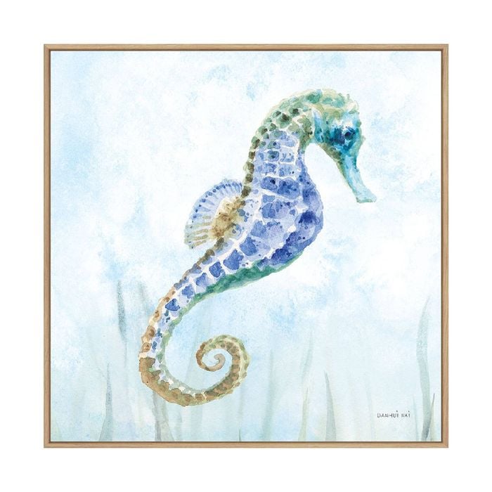 Artey | Undersea Seahorse Swimming II - Framed Canvas - Natural Frame - 120 x 120cm