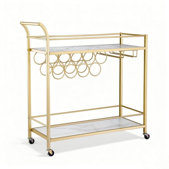 Artiss Bar Cart Drinks Trolley 85cm Marble Effect