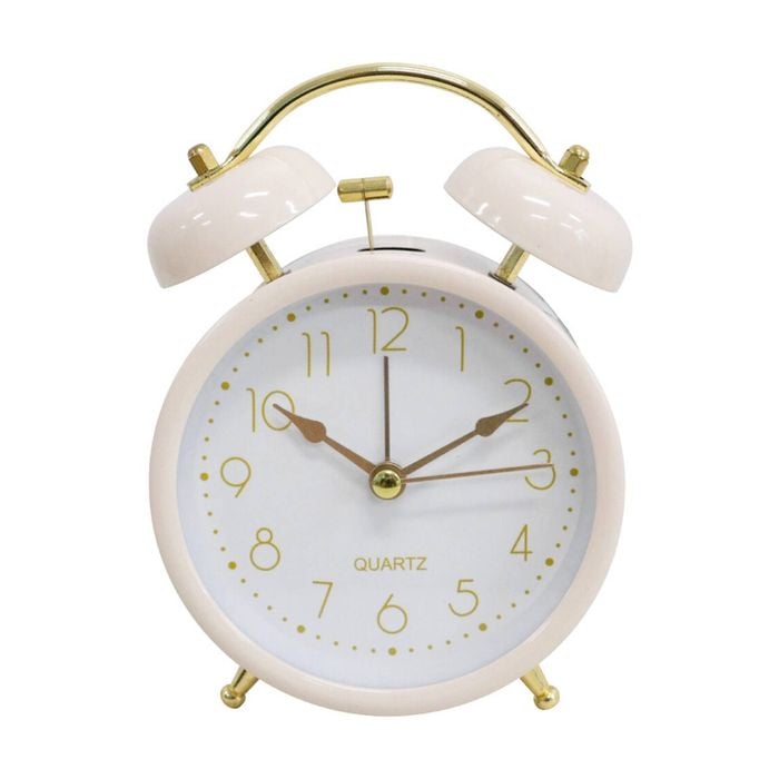 Lvd Serena Metal Analogue Alarm Clock Bedroom Decor 16cm White/gold