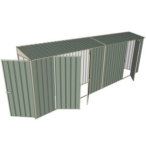 Build-a-Shed 0.8 x 6 x 2m Single Hinged Door Skillion Shed with Double and Single Hinged Side Doors - Green