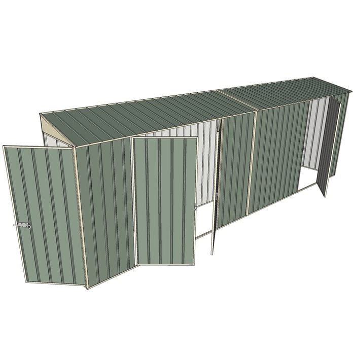 Build-a-Shed 0.8 x 6 x 2m Single Hinged Door Skillion Shed with Double and Single Hinged Side Doors - Green