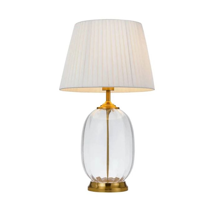 Telbix Perla Modern Table Desk Lamp Light Glass Metal Fabric Clear White Antique Gold