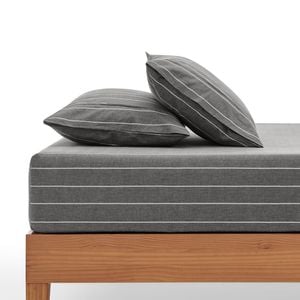 Dreamaker Rumi Washed Cotton Fitted Sheet Set Graphite with White Stripe King Single Bed