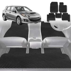 6D Diamond Car Floor Mats for Mazda 3 2009-2013-Full Set-Black-Outback GT
