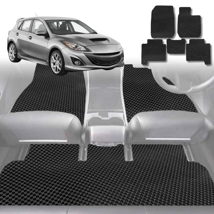 6D Diamond Car Floor Mats for Mazda 3 2009-2013-Full Set-Black-Outback GT