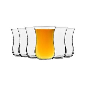 LAV Klasik Glass Tea Cups for Coffee, Hot Drinks - Vintage Style - 115ml - Clear - Pack of 6