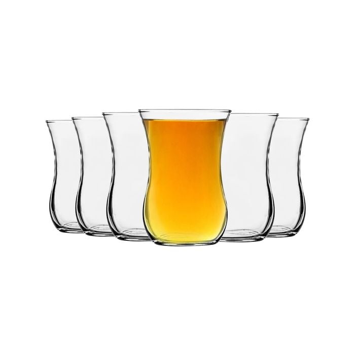 LAV Klasik Glass Tea Cups for Coffee, Hot Drinks - Vintage Style - 115ml - Clear - Pack of 6