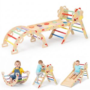 Advwin 8-in-1 Baby Climbing Frame Set Wooden Toddler Climbing Toys Kids Playground Climber Playset Jungle Gyms Rainbow