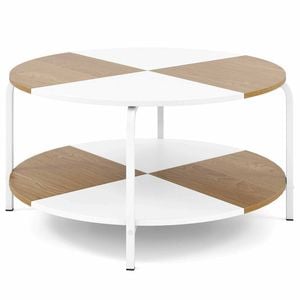 Costway Round Coffee Table 2tier Cocktail Shelf Elevated Metal Split-color