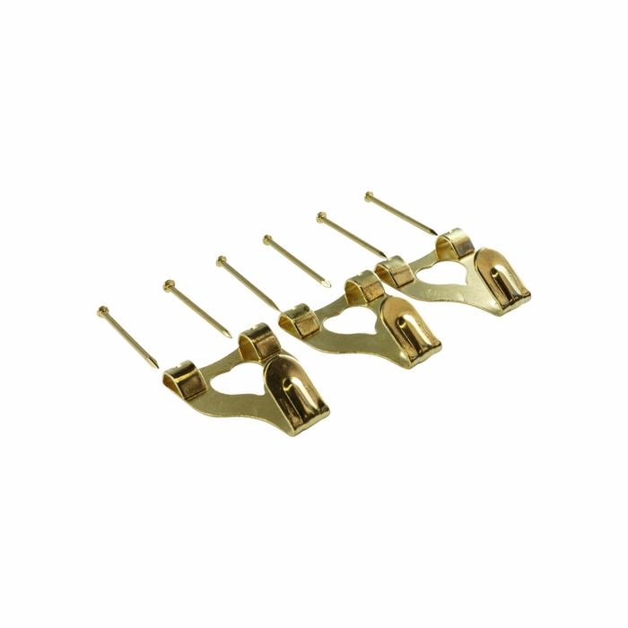 Everhang 10kg Brass Plated Picture Hanging Angle Drive Hooks - 3 Pack