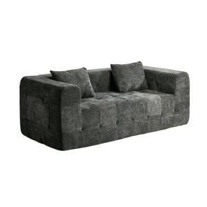 Oikiture Compressed Sofa In A Box Button Tufting Chenille Grey