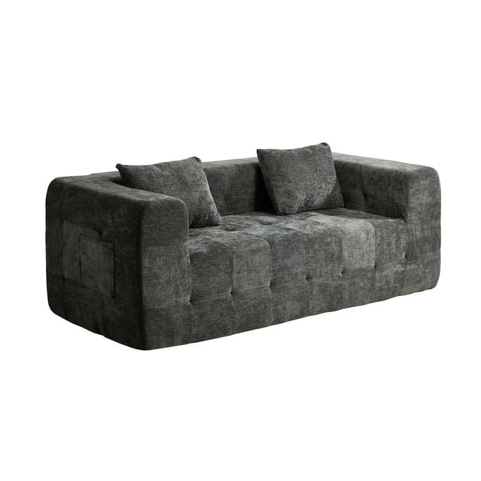 Oikiture Compressed Sofa In A Box Button Tufting Chenille Grey