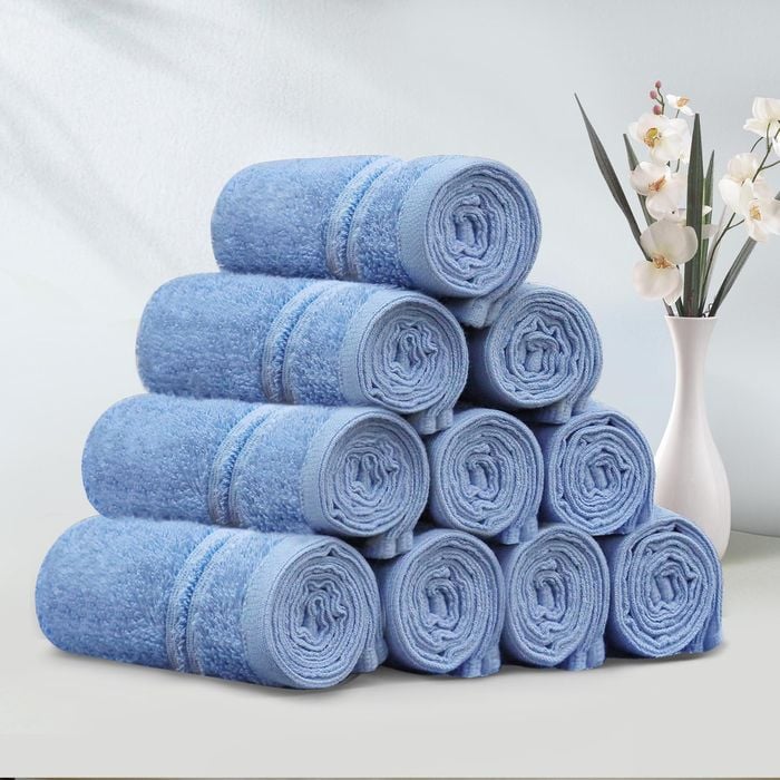 LINENOVA 10 Pack Cotton Face Towels-Blue Suede