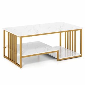 Costway 2-tier Coffee Table End Center Tea Table Side Table W/shelf White