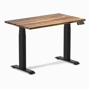 Desky Dual Mini Pheasantwood Hardwood Sit To Stand Desk 1000x600mm Matte Black Frame