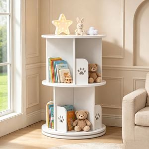 Ufurniture 2-Tier Rotating Bookshelf Small Corner Standing Display Shelf White