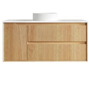 Attica Baia 1200mm English Oak Fluted Vanity With Pure White Stone Top 