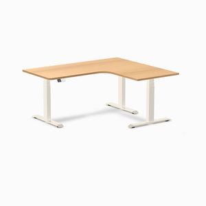 Desky L-Shape Melamine Sit Stand Desk Wheat Frame 160x140cm Right Return