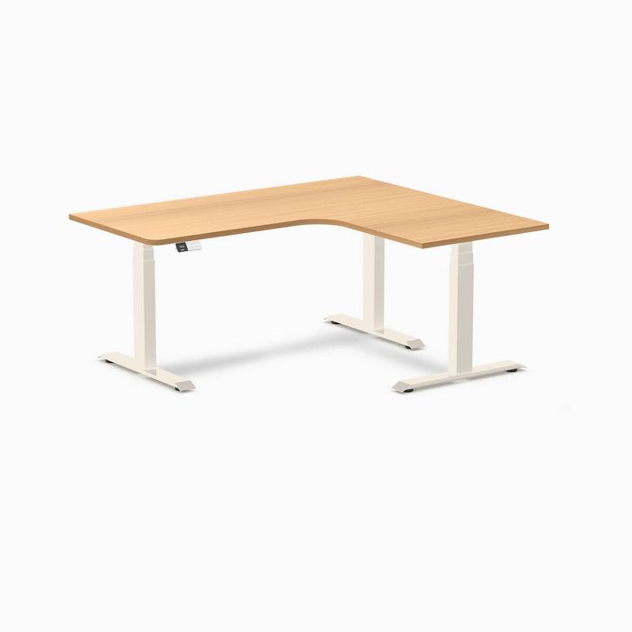 Desky L-Shape Melamine Sit Stand Desk Wheat Frame 160x140cm Right Return