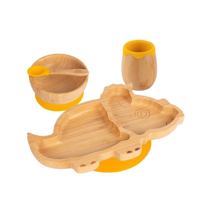 Tiny Dining 4pc Dinosaur Bamboo Suction Baby Feeding Set - Yellow