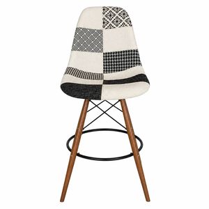 SK Designer Living | Replica Eames DSW Stool | Fabric & Walnut - Multicoloured V3