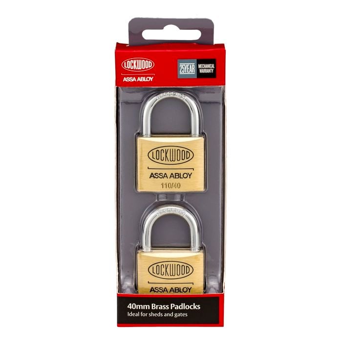 Lockwood 40mm Solid Brass 110 Series Padlock - 2 Pack