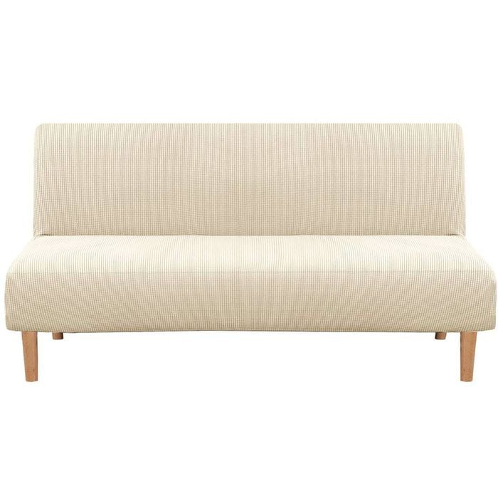 Smarcute 3 Seater Armless Futon Sofa Bed Cover Stretch Jacquard Couch Protector Natural