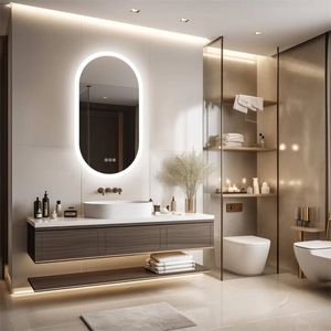 OAKORY 50x80cm Oval LED Bathroom Mirror Dimmable Anti-Fog Wall Mounted with Memory Function