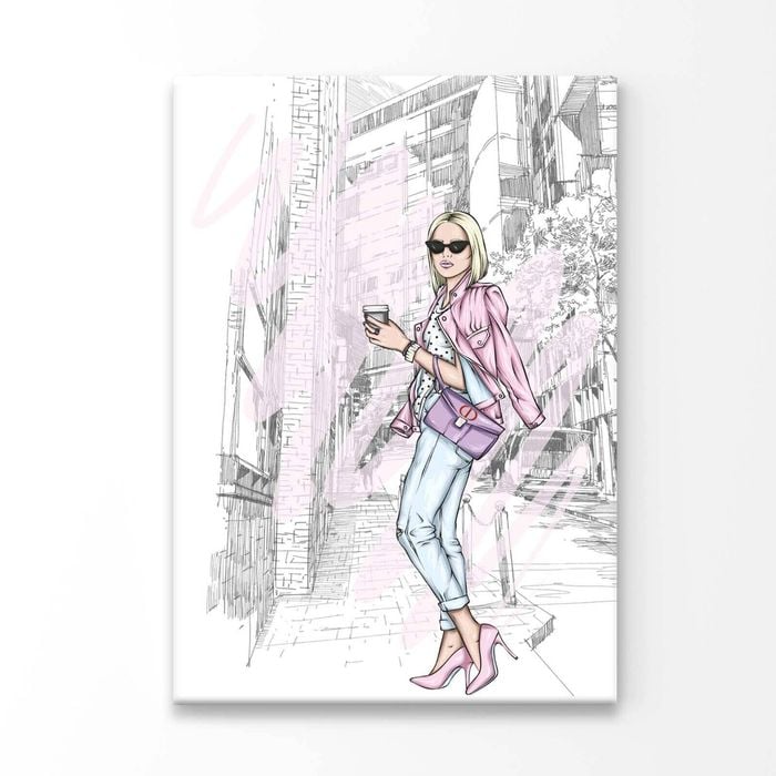 Pink Girl With Fashion Store Print 100% Australian Made 60x90cm (Stretched Canvas)
