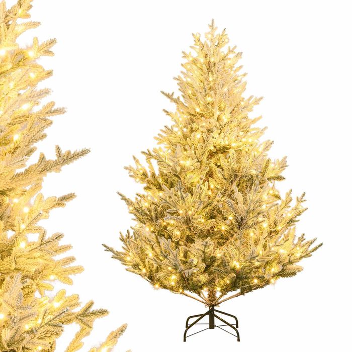 Costway 1.8M Christmas Tree Snow Flocked Xmas Decor w/LED Lights 13 Modes