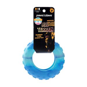 Paws And Claws All Terrain Rubber Tyre Medium Two-Tone Pet Dog Chew/Tug Toy Blue