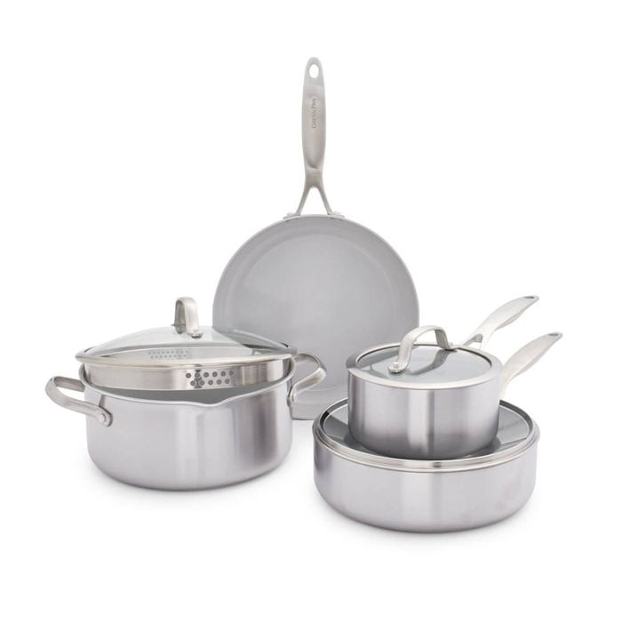 GreenPan Venice Pro Tri-Ply Stainless Steel Home Kitchen Pot and Pan Set of 4