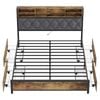 Ufurniture Queen Bed Frame Mattress Base with 4 Drawers and Charging Station Industrial Storage Headboard