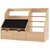 Costway Toy Organizer Bookshelf Blackboard 5 Hanging Rod 2 Drawer-Natural