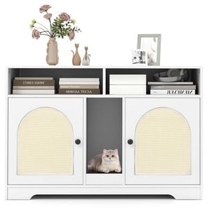 Costway 108cm Cat Litter Box Enclosure W/scratching Board Pet House
