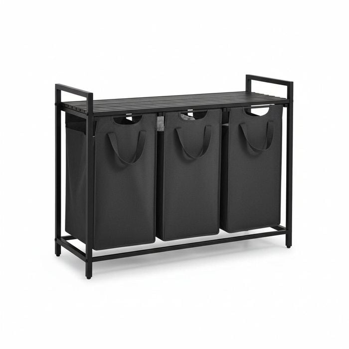 Laundry Hamper Shelf with Pull-Out Bag - 3x38L Black Gray