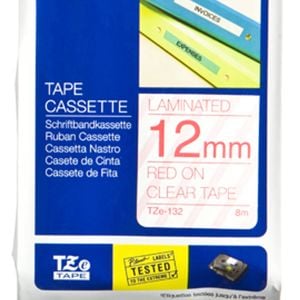 Brother Tze-132 12mm Red On Clear Tze Tape