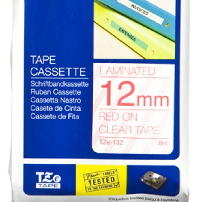 Brother Tze-132 12mm Red On Clear Tze Tape