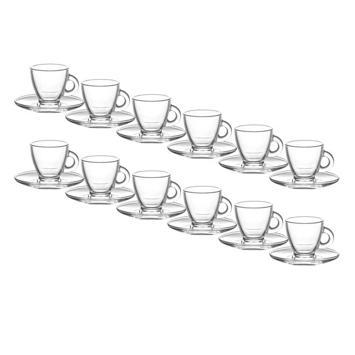 2x 6pc Classica Aurora Clear Glass Espresso Cup & Saucer Set Dishwasher Safe